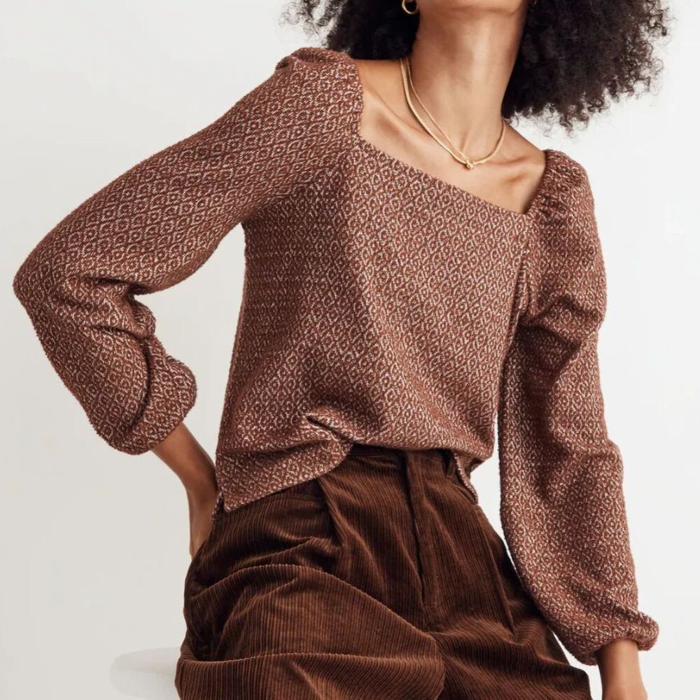 Madewell Jacquard Puff-Sleeve Crop Top – Dark Merlot (Large)